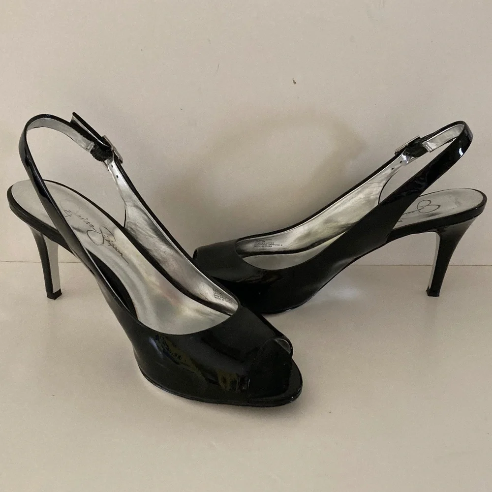 Jessica Simpson Maryanne Black Patent Leather Slingback Heels/8B/EXC. CONDITION!